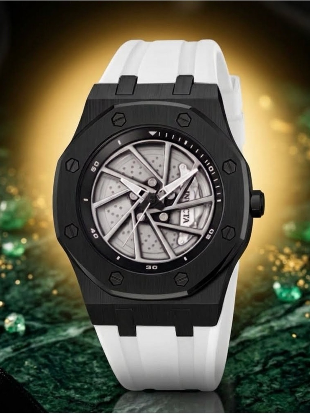 Invicta Black Case Mechanical Dial Watch with White Strap